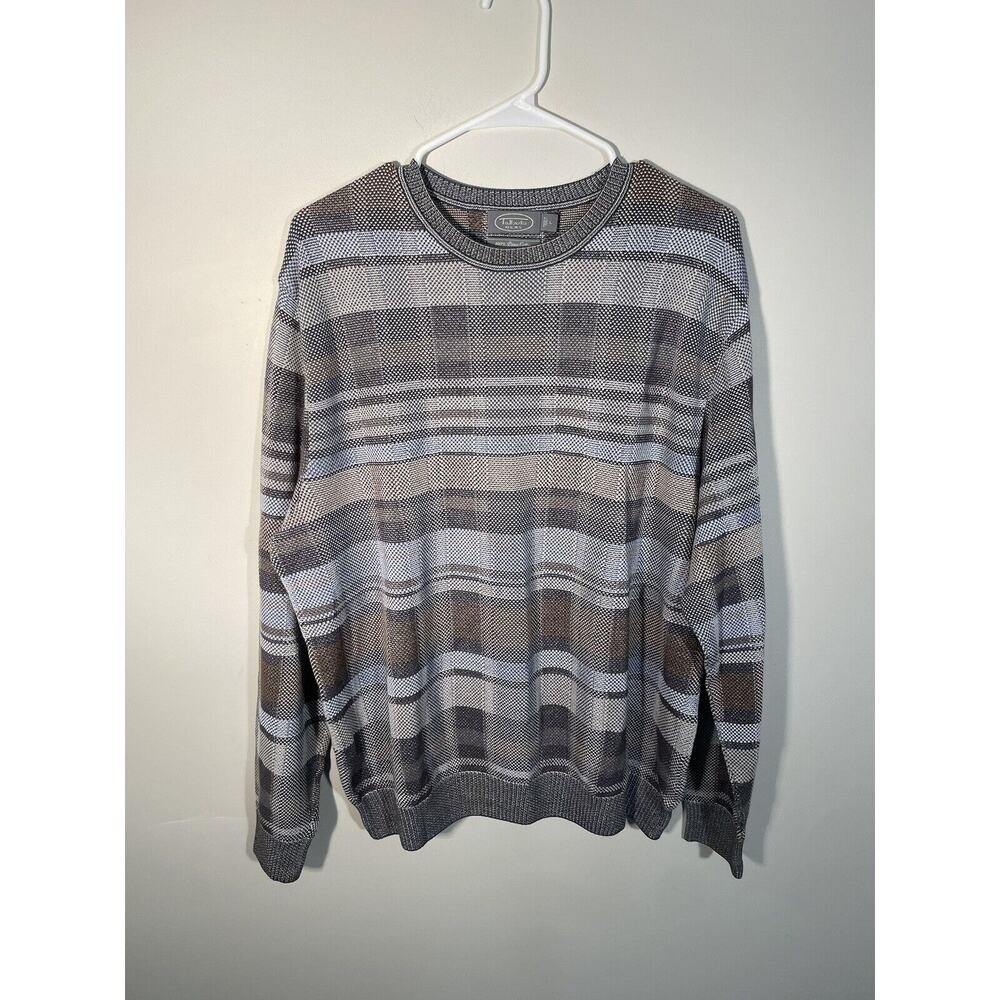 Talbots Men’s 100% Pima Cotton Long Sleeve Sweater Gray‎ Tan Size L